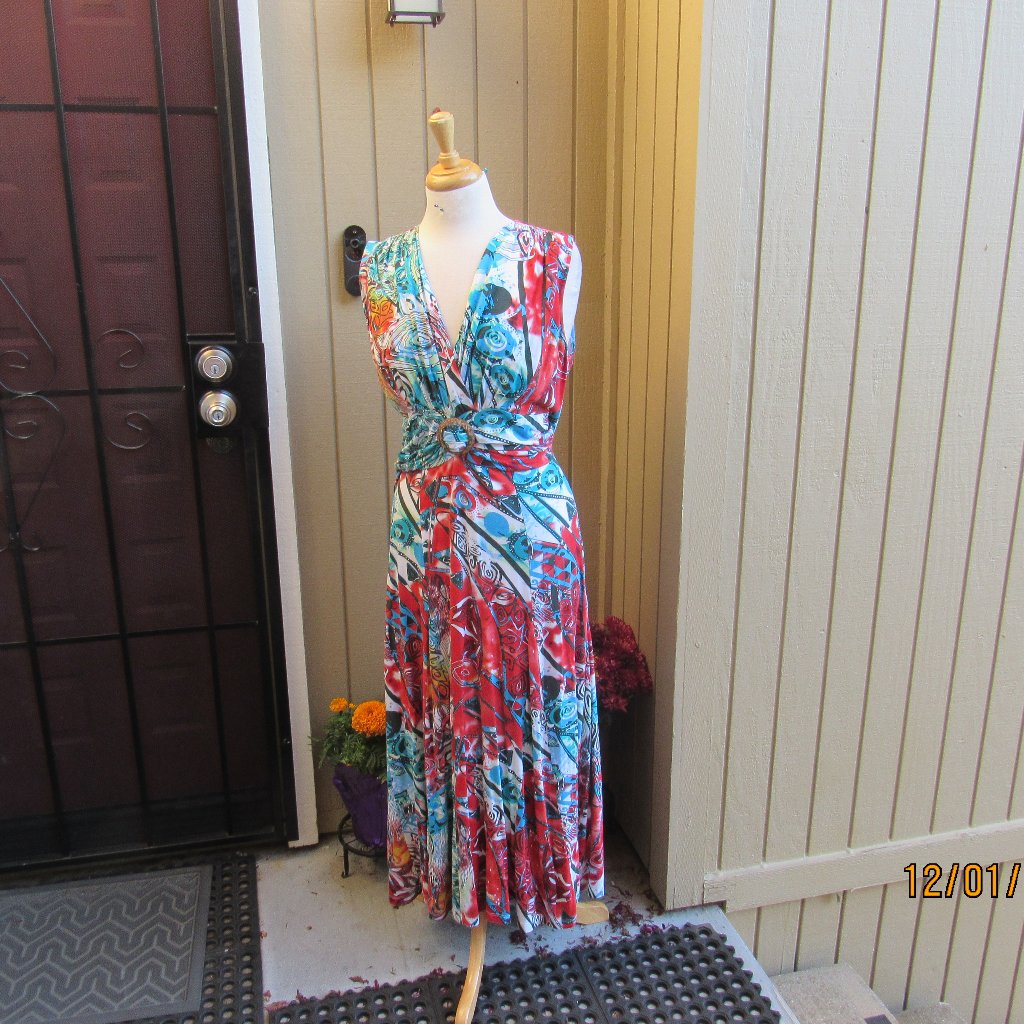 #628 New Woman's Long Festive And Colorful Dress By Tribal (Size L)